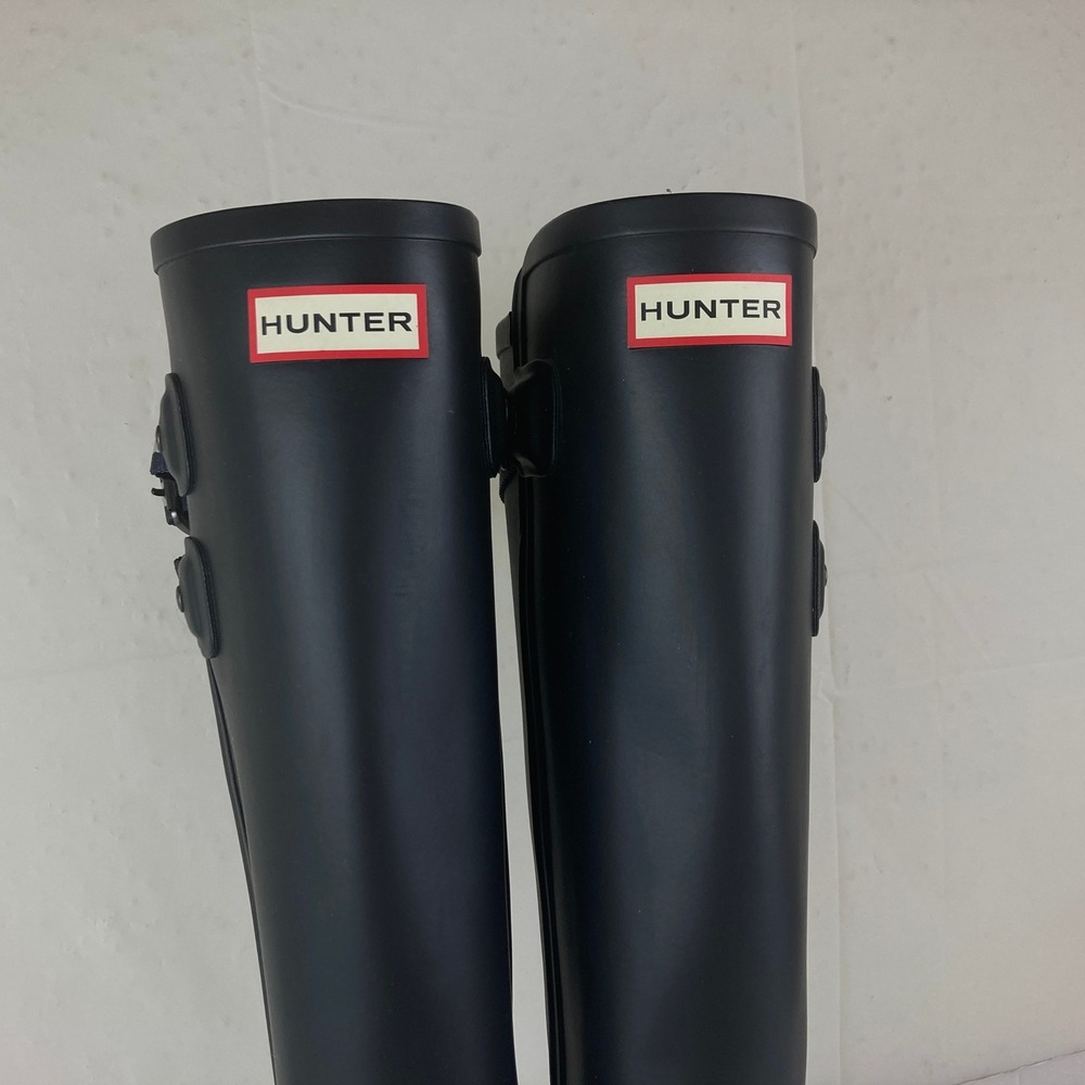 Hunter Original Tall Rain Boots Women 9 Black Striped Buckle Strap Equestrian - Picture 9 of 12